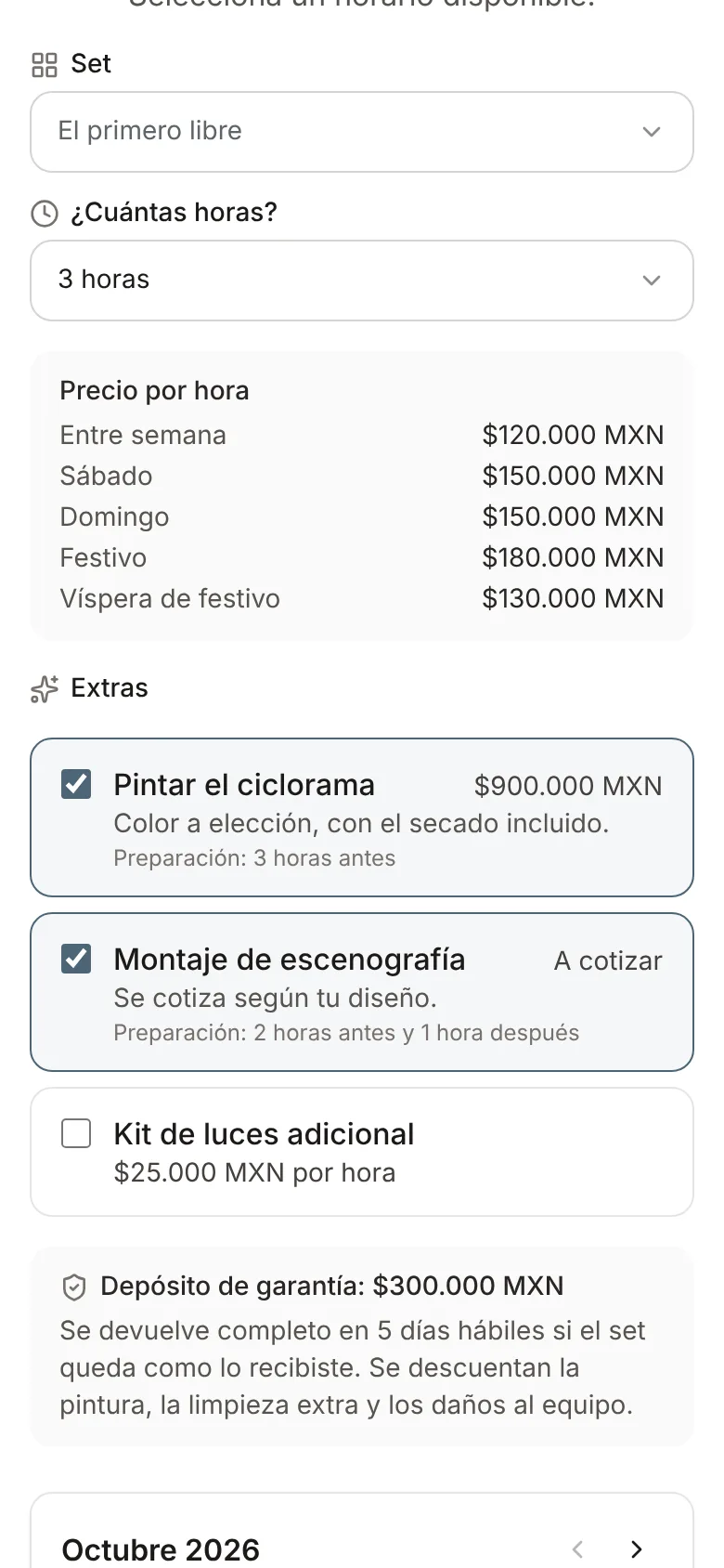 Enlace de reserva con los extras Pintar el ciclorama y Montaje de escenografía marcados