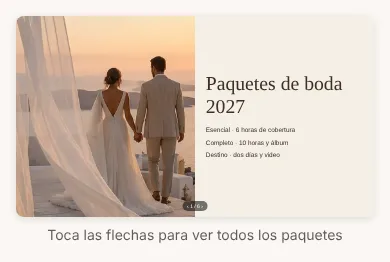 Diseño de Canva de paquetes de boda en un teléfono, con la leyenda debajo