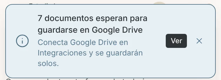 Aviso en el celular: 7 documentos esperan para guardarse en Google Drive, con el botón Ver