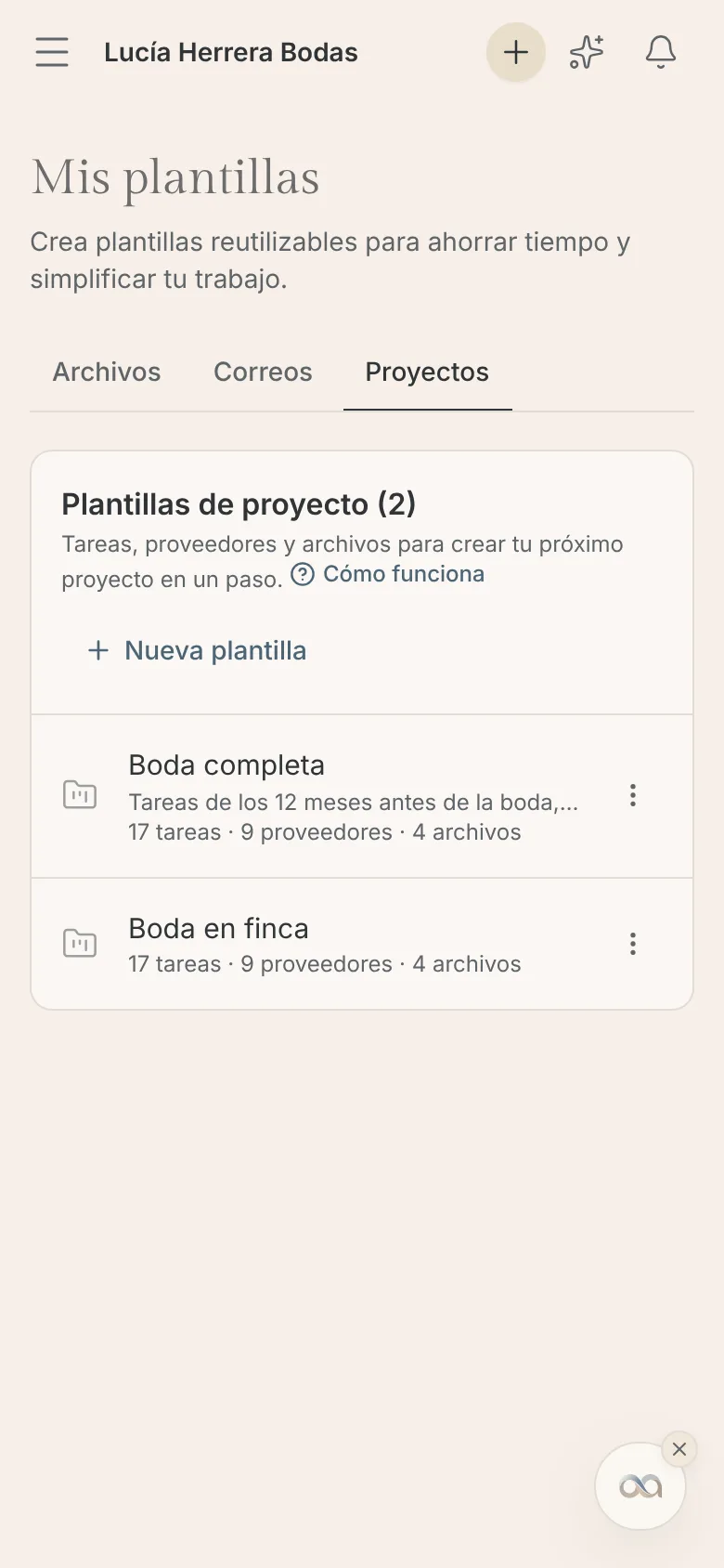 La pestaña Proyectos de Mis plantillas en el celular