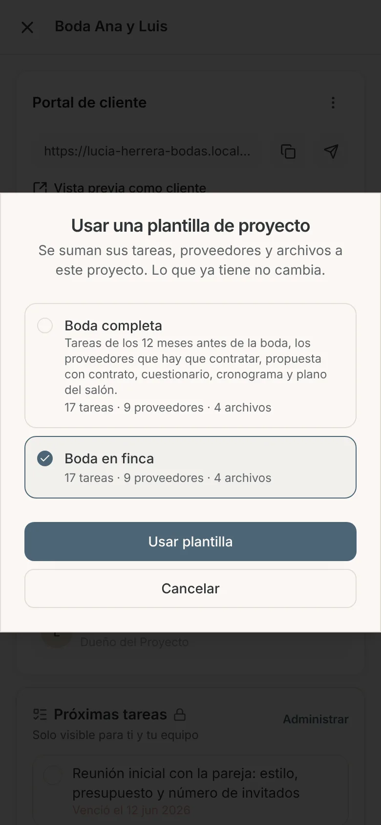 La misma ventana en el celular