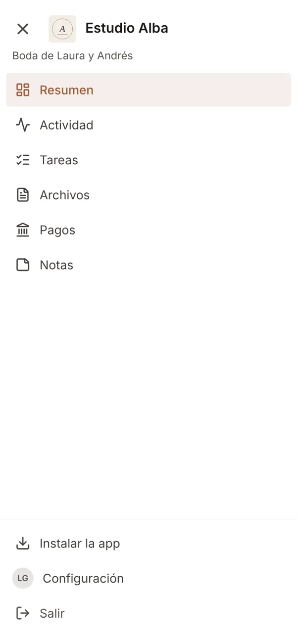 Menú del portal en el celular con la opción Instalar la app
