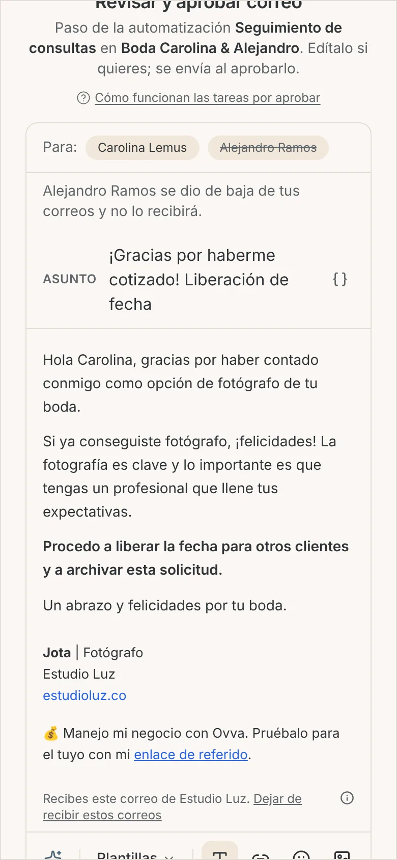La misma ventana en el celular